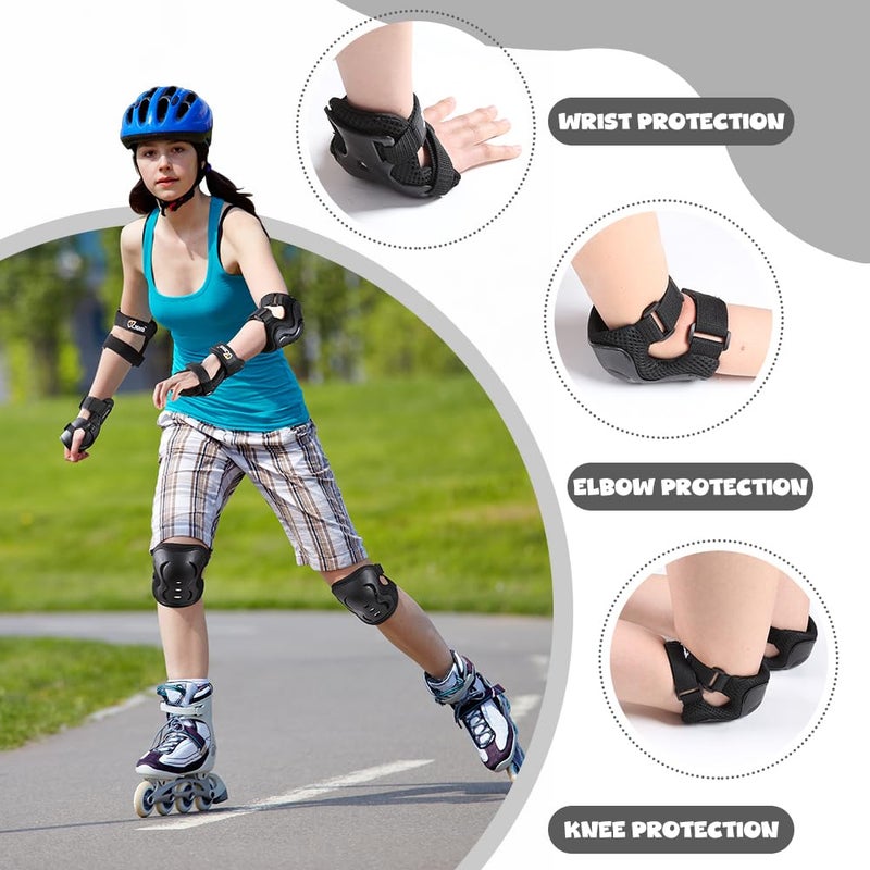 JBM Adult/Youth Knee Pad Elbow Pads and Wrist Guards Protective Gear Set for Sateboarding Cycling Roller Skating Inline Skating Scooter Riding Sports BMX Biking Sports (Black) - Image 2